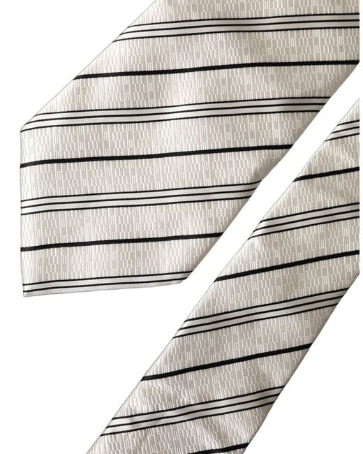 Dolce & Gabbana White Black Stripes Silk Adjustable Necktie Tie