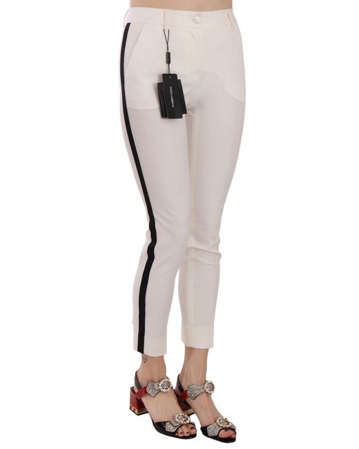 Dolce & Gabbana White Side Stripe Cropped Skinny Pants
