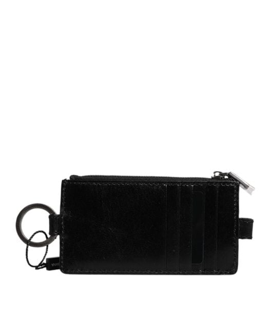 Dolce & Gabbana Men's Black Horse Leather Lanyard Logo Card Holder Wallet