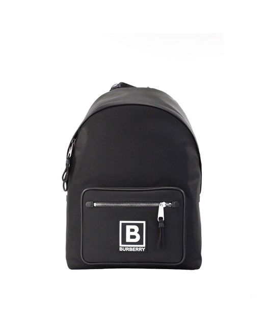 Burberry Black Abbeydale Branded Stamp Nylon Backpack Shoulder Bookbag for men