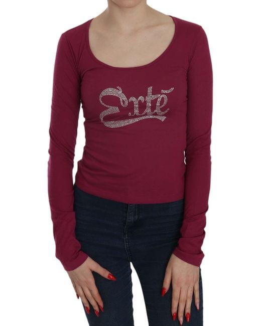 Exte Red Crystal Embellished Long Sleeve Casual Top