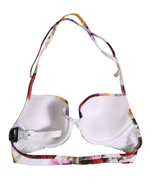 Dolce & Gabbana Multicolor White Floral Print Nylon Beachwear Bikini Top