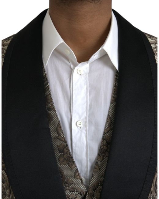 Dolce & Gabbana Black Floral Jacquard Formal 3 Piece Suit for men