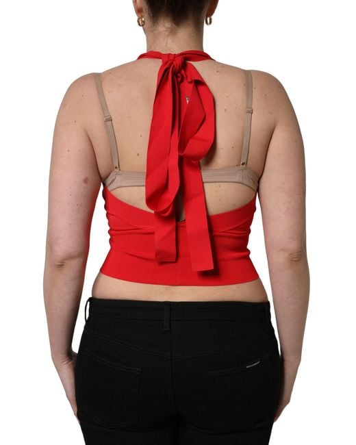 Dolce & Gabbana Red Viscose Sleeveless Halter Crop Tank Top