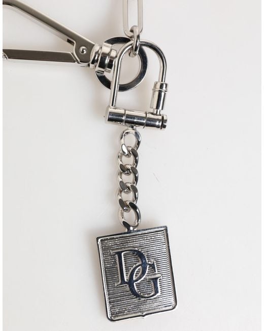 Dolce & Gabbana White Tone Metal Chain Dg Logo Pendant Necklace for men