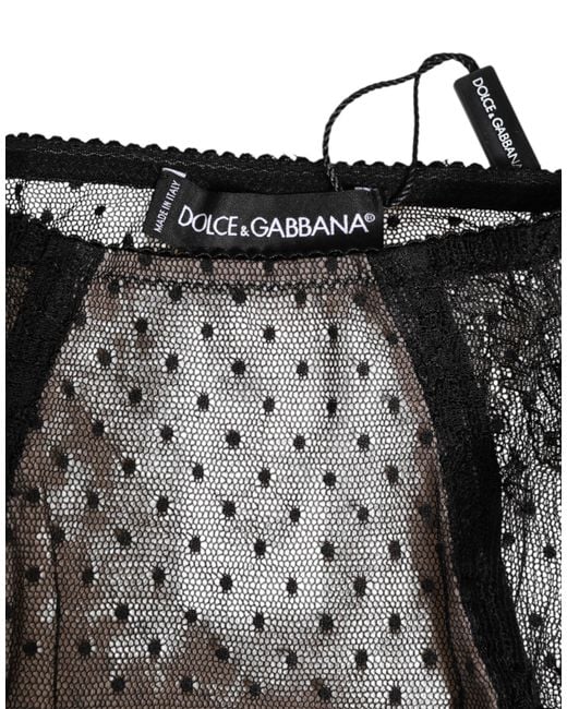 Dolce & Gabbana Gray Sheer Polka Dot Lace High Waist Underwear Polyamide Clothing