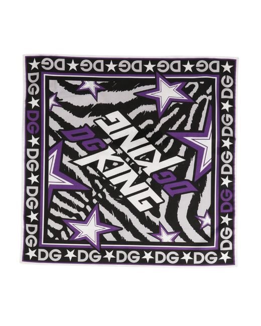 Dolce & Gabbana Black Dg King Cotton Foulard 51Cm X 49.5Cm Scarf