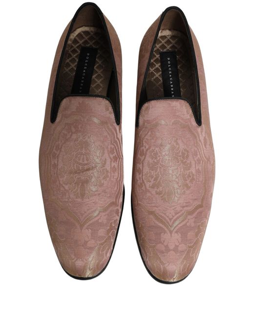 Dolce & Gabbana Pink Brocade Men Slip On Dress Loafers Shoes for men