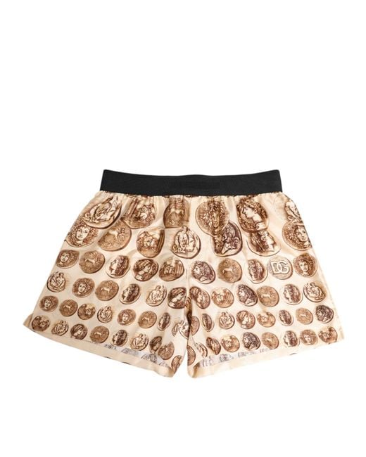Dolce & Gabbana Natural Ancient Coin Print Silk Shorts Swimwear for men