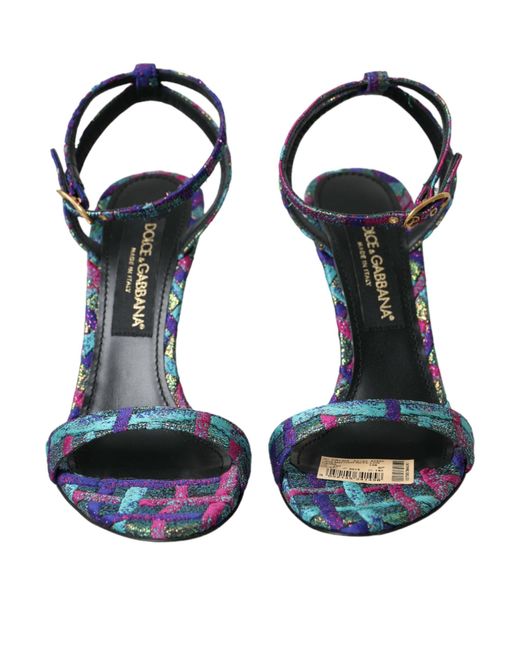 Dolce & Gabbana Blue Jacquard Crystals Sandals Shoes
