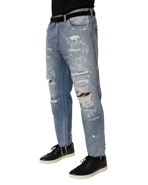 Dolce & Gabbana Blue Distressed Ripped Denim Trouser Jeans Cotton for men