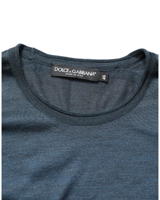 Dolce & Gabbana Black Dark Blue Silk Crew Neck Short Sleeve T for men