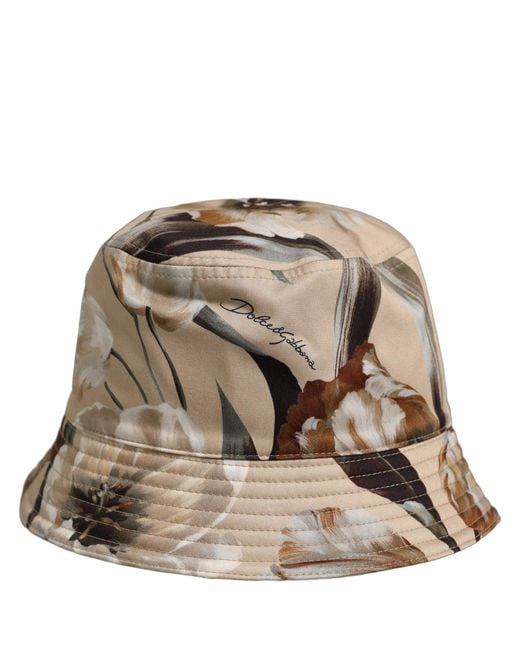 Dolce & Gabbana Natural Men Beige Floral Wide Brim Bucket Capello Hat for men