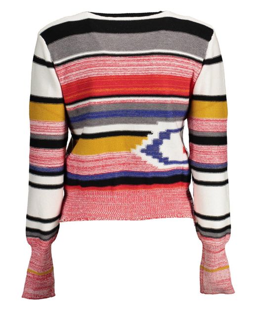 Desigual Red Chic Round Neck Sweater With Contrasting Detail