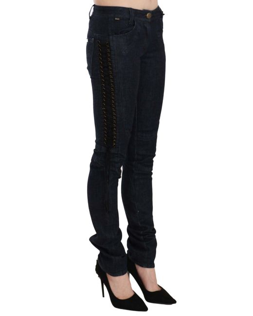 Roberto Cavalli Black Low Waist Skinny Trousers Braided String Pants