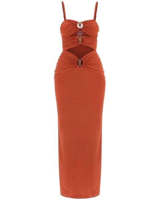 Christopher Esber Orange Crystal Orbit Column Dress