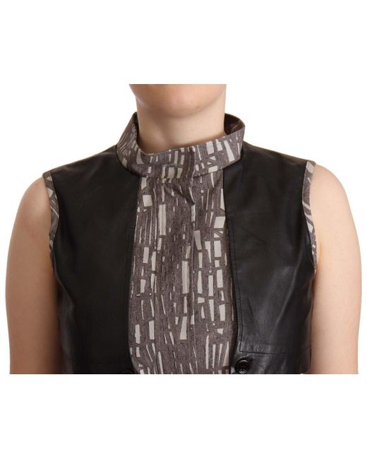Comeforbreakfast Brown Black Vest Leather Sleeveless Top Blouse