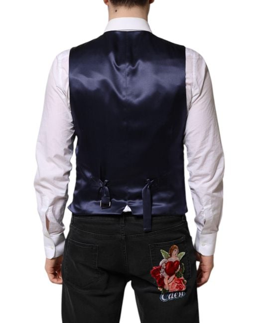 Dolce & Gabbana Blue Dark Logo Wool Formal Waistcoat Vest for men