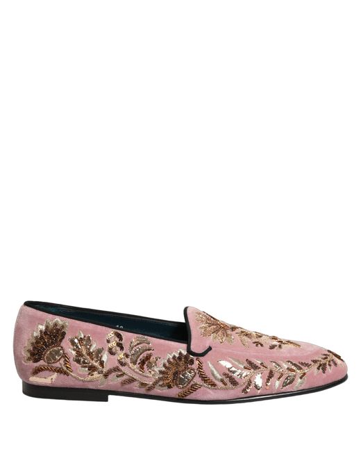 Dolce & Gabbana Pink Velvet Slip On Men Flats Loafers Men\'s Shoes DG Logo Velvet Shoes Loafer Moccasins VASARI Pink 44 UK 10 US 11 main image 4