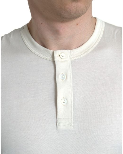 Dolce & Gabbana Off White Cotton Henley Pullover Sweater for men