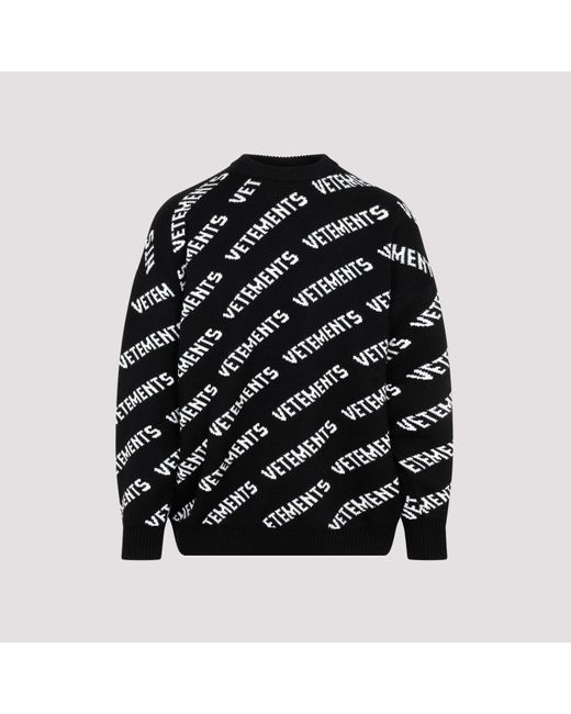 Vetements Black White Monogram Merino Wool Sweater for men