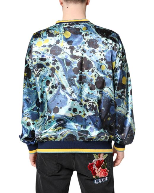 Dolce & Gabbana Blue Marbled Print Pullover Sweater for men