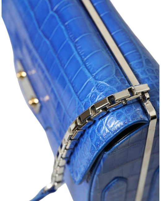Balenciaga Blue Chic Alligator Skin Chain Shoulder Bag
