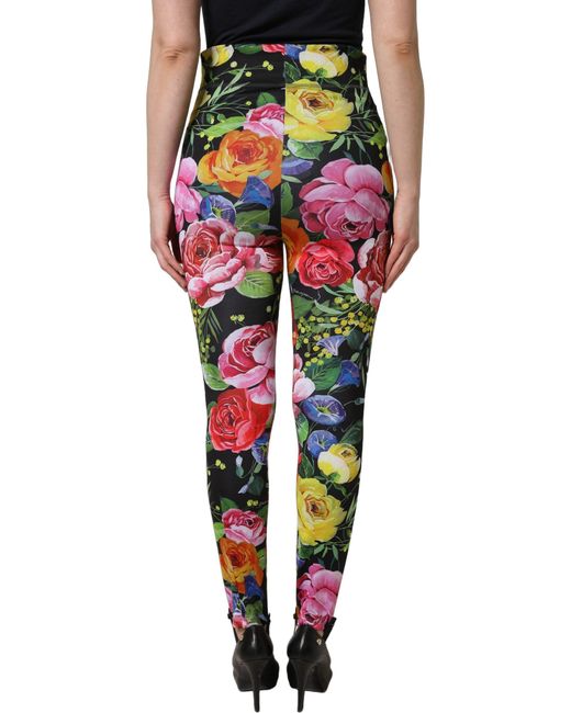 Dolce & Gabbana Yellow Multicolor Floral Stretch Jersey Leggings Pants