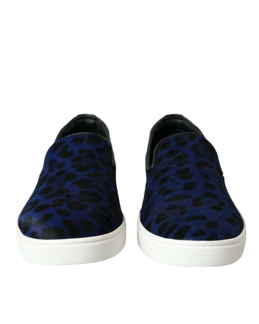Dolce & Gabbana Blue Calfskin Hair Leopard Sneakers Shoes for men
