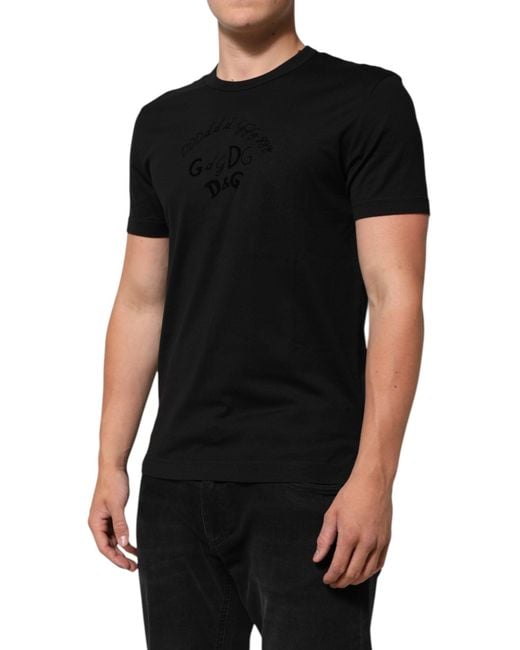 Dolce & Gabbana Black Logo Embroidered Tshirt for men