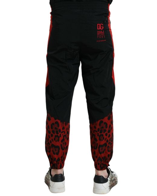 Dolce & Gabbana Black Leopard Print Nylon Jogger Pants for men
