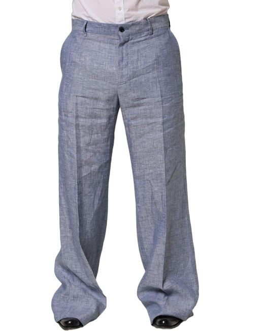 Dolce & Gabbana Light Blue Linen Straight Dress Trouser Pants for men