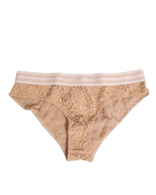 Dolce & Gabbana Natural Beige Lace Brasiliano Briefs Logo Waistband Underwear