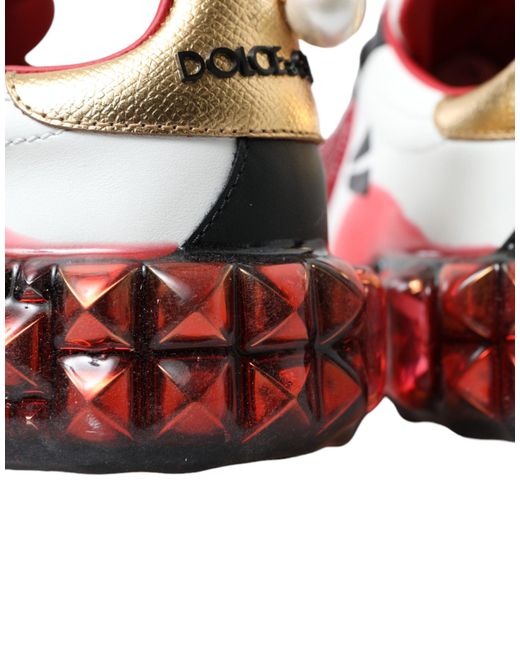 Dolce & Gabbana Red Rhinestone Embellished Leather Sneakers