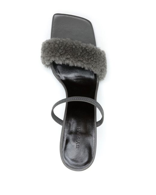 By Far Metallic Shearling Strap Open Toe Heels