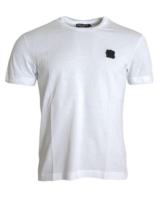 Dolce & Gabbana White Logo Patch Cotton Crew Neck T-Shirt for men