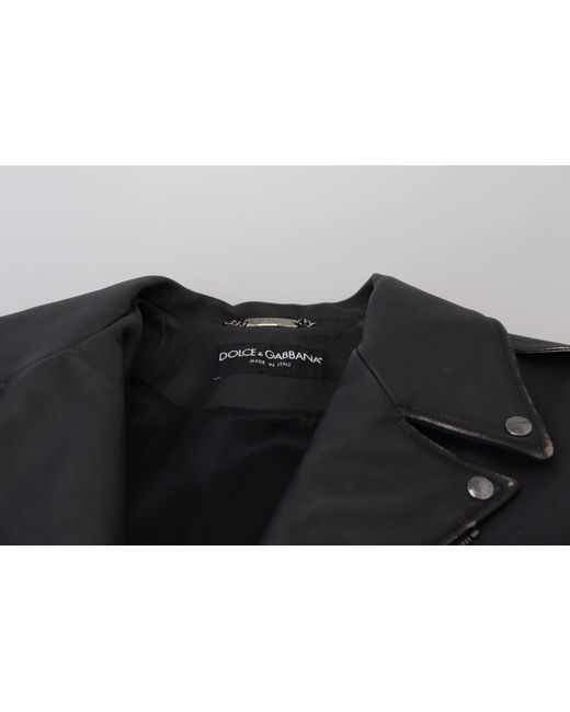 Dolce & Gabbana Black Elegant Leather Biker Jacket for men
