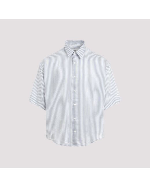 AMI White Light Blue Boxy Fit Sl Viscose Shirt for men