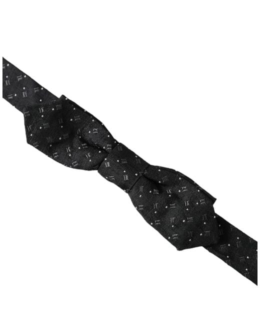 Dolce & Gabbana White Silk Patterned Adjustable Neck Papillon Bow Tie for men