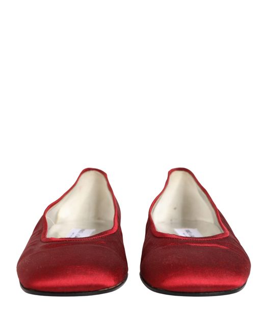 Dolce & Gabbana Red Satin Fabric Ballet Slip On Flats Shoes