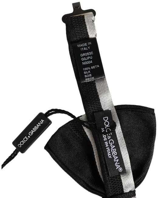 Dolce & Gabbana Black Silver 100% Silk Adjustable Neck Papillon Bow Tie for men