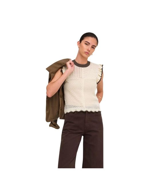 Jacqueline De Yong Natural Cotton Sleeveles T-Shirt