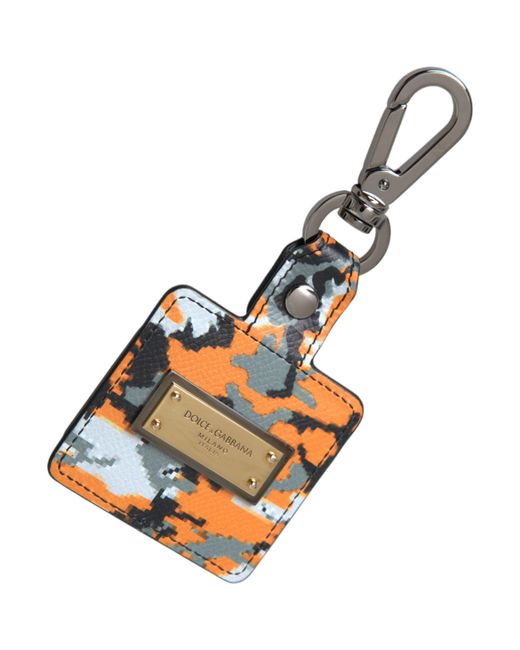 Dolce & Gabbana Blue Camouflage Print Leather Logo Metal Airpods Case