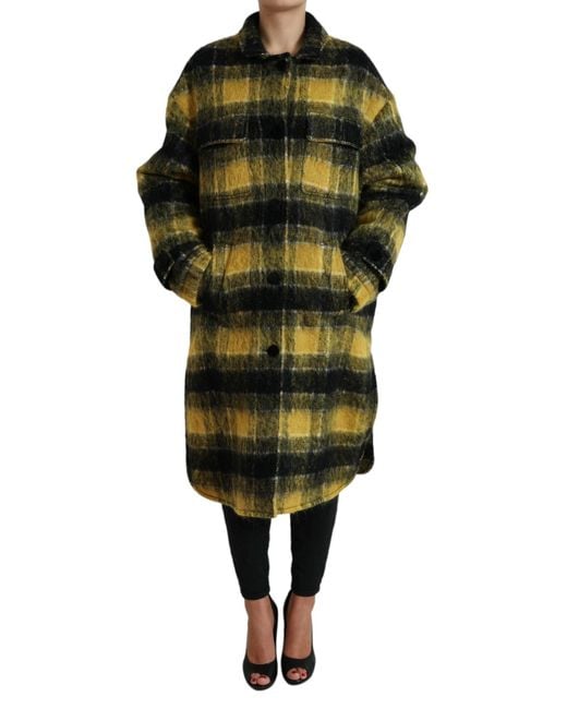 Dolce & Gabbana Green Yellow Plaid Long Sleeve Casual Coat Jacket