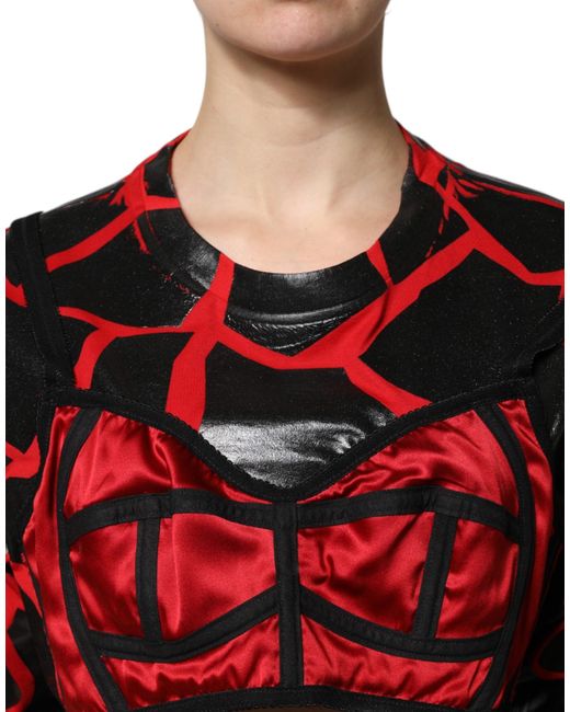 Dolce & Gabbana Red Black Cotton Bustier Detailing Cropped Top for men