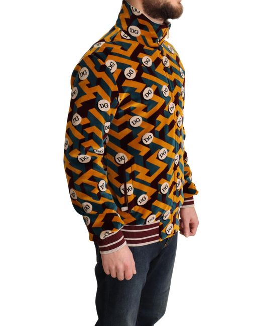 Dolce & Gabbana Black Multicolor Velvet Dg Logo Mens Sweater Jacket for men