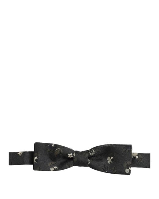 Dolce & Gabbana Men Black Floral Silk Adjustable Neck Papillon Bow Tie for men