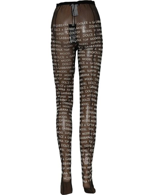 Dolce & Gabbana Black White All Over Print Sheer Stretch Tights Socks