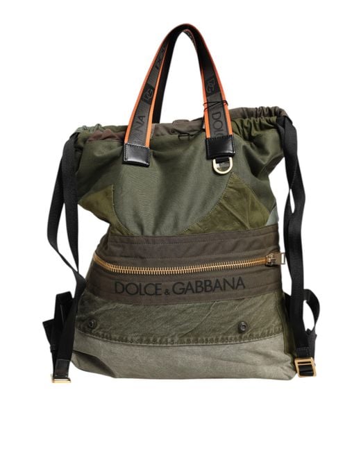 Dolce & Gabbana Military Green Patchwork Rucksack Backpack Bag for men
