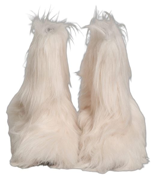 Dolce & Gabbana Natural White Faux Fur Mid Calf Men Boots Shoes for men